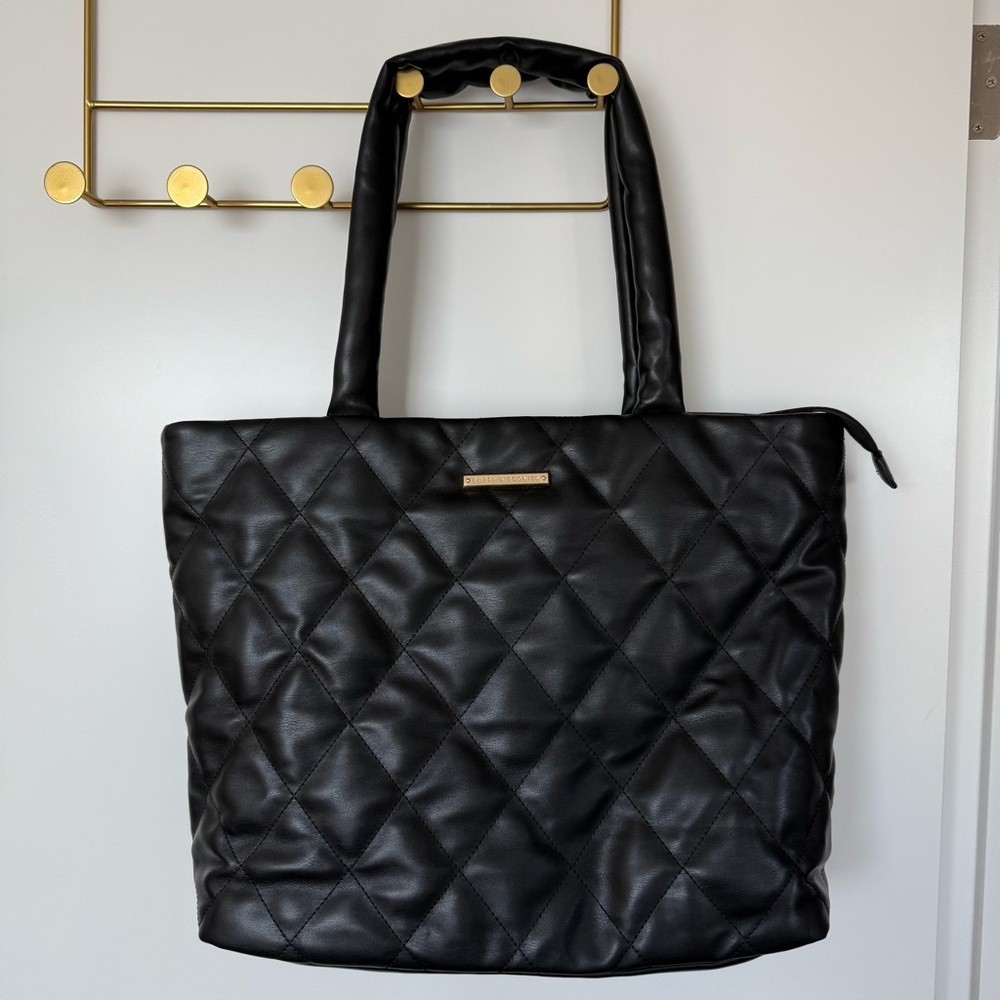 POPPY & PEONIES | Vegan Leather Black Quilted Tote Bag